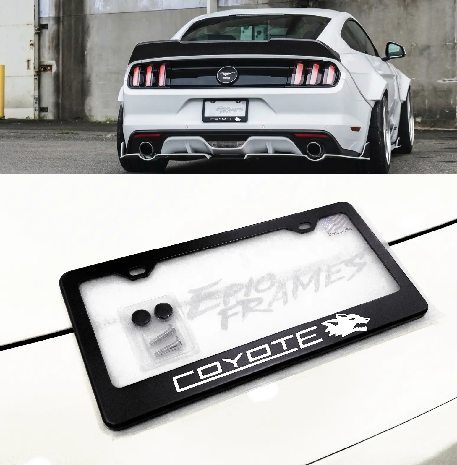 Coyote 5.0 Mustang GT License Plate Frame Black Stainless Steel Metal