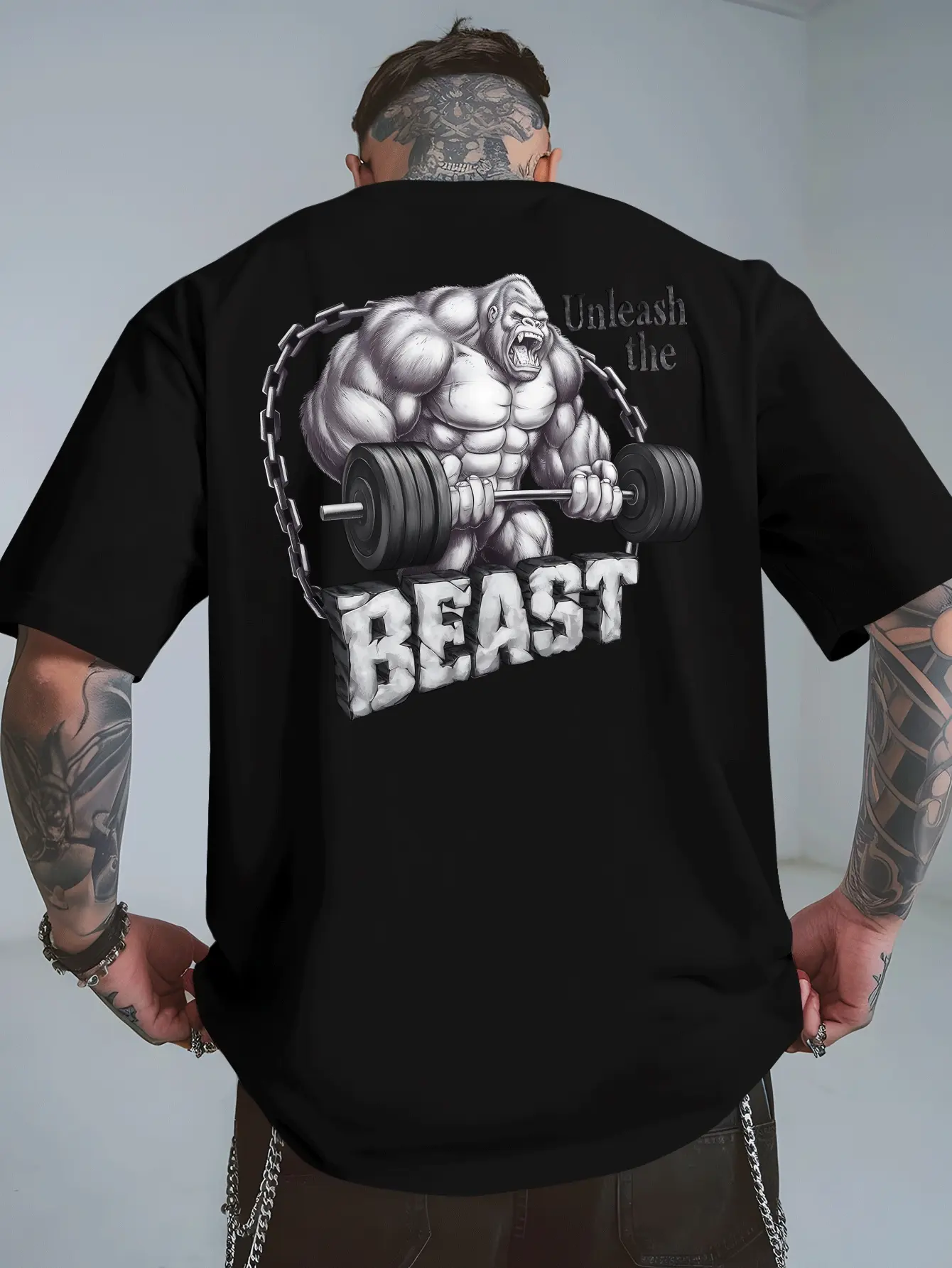 Men's Release the Beast Gym T-Shirt - Back Print with Muscle & Barbell Design, Breathable Workout Shirt Suitable for Workout, Casual Summer Wear & Vacation Outfits - Fitness Enthusiast Clothing