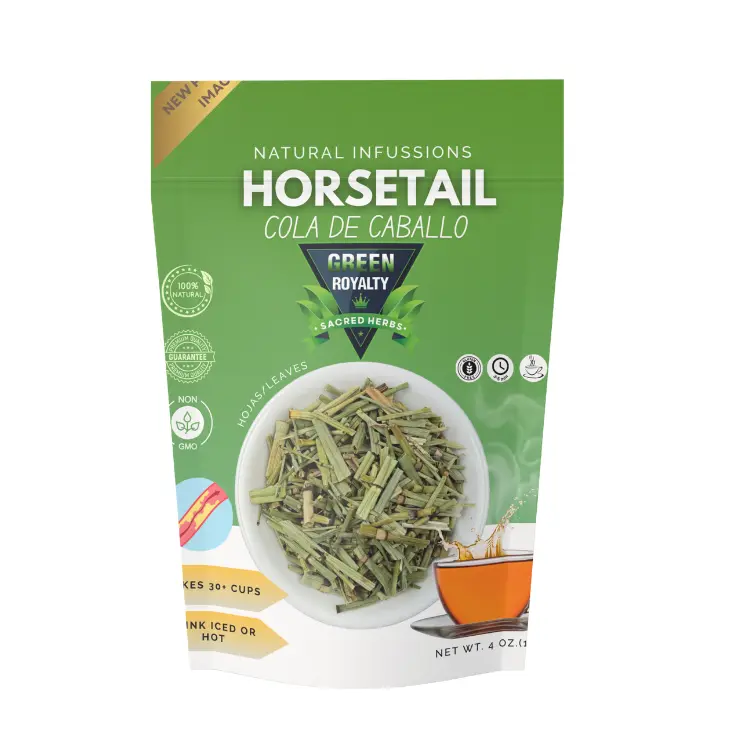 Green Royalty Organic Loose Leaf Horsetail Grass Herbal Tea Blend - US-Made 4oz (114g), Premium Ingredients, Resealable Bag, 24 Months Shelf Life, Chilled Drink Option, For Adults, Avoid If Allergic, Food & Beverage, Green Tea