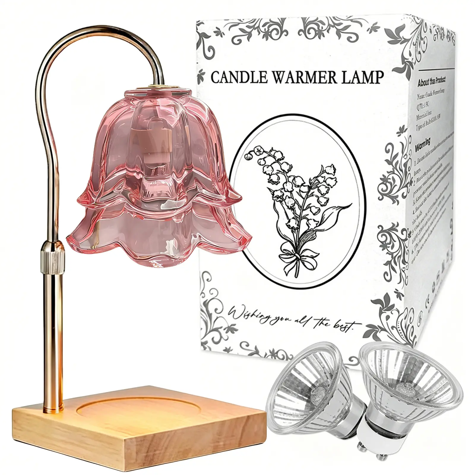 Floral Flameless Lily of the Valley Candle Warmer Lamp, Height-Adjustable, Timing Function, 2 Replacement Bulbs, Casual Aesthetic Home Decor, Ideal Happy Birthday Gift