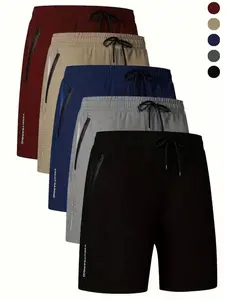 Men's Letter Print Zipper Pocket Shorts, Regular Fit Casual Breathable Quick Drying Straight Leg Shorts, Men's Bottoms for All Seasons