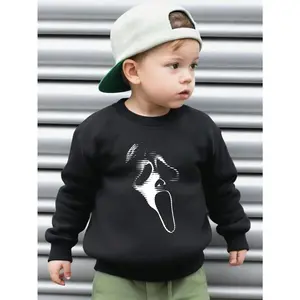 Young Boy Casual Fashion Ghost Face Pattern Basic Round Neck Sweatshirt