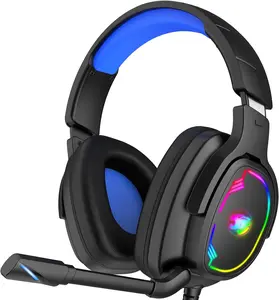 Gaming Headset for PC/PS4/PS5/ One/, Stereo Surround Sound Gaming Headphones with Noise Canceling Flexible Mic, Computer Headset with 3.5mm Jack & RGB Light(Blue)