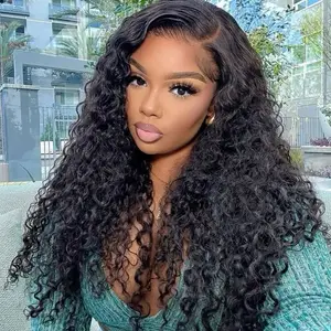 Water Wave 13x4 Ear To Ear Lace Front Human Hair Wigs 180% Density Water Curly Hair Wigs Pre Plucked Natural Hairline Seamlessly Blend