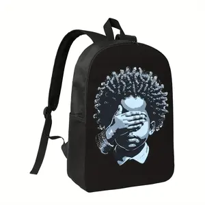 Stylish Black Backpack with Vibrant Afro Illustration - Lightweight Polyester, Adjustable Straps, Zipper Closure, Perfect for School or Casual Use, Casual Daypack |   Artistic Backpack |   Durable Zipper Closure, For Teenager