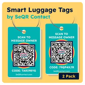 Smart Luggage Tags (Teal 2-Pack) | Keeps Personal info Private With Privacy QR Code | Use with Away GPS Bag Locator & Air Tag | Android or iOS