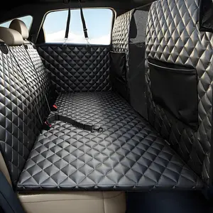 Back Seat Extender for Dogs, Hard Bottom Dog Seat Cover, Holds Up to 400 LB, Waterproof Backseat Cover Pet Hammock for Car, SUV, Truck, Easy to Use & Clean, Black