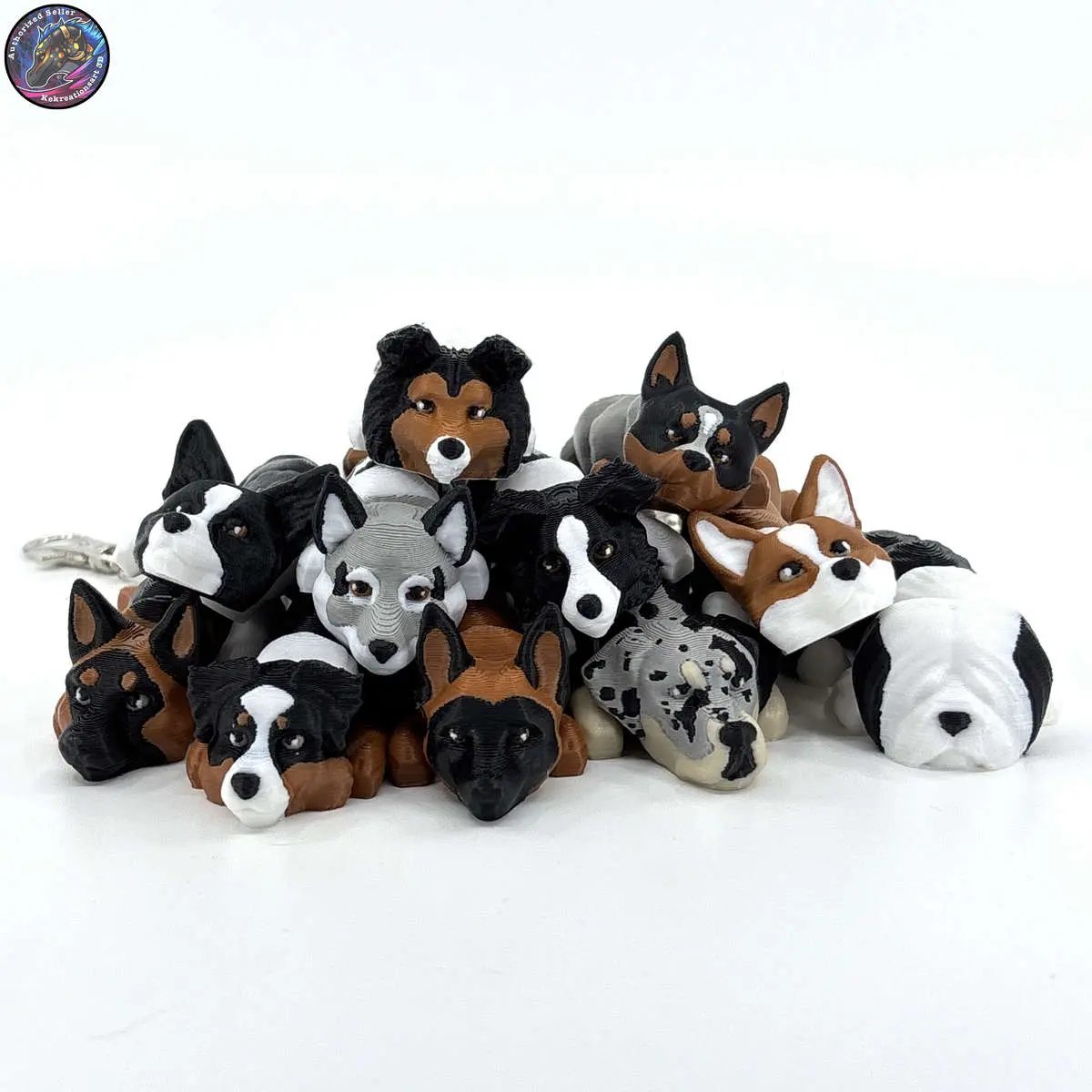 Herding Group Dog Bag Charm Keychain Zipper Pull Kawaii Flexi Fidget Cute Puppy Articulating 3D