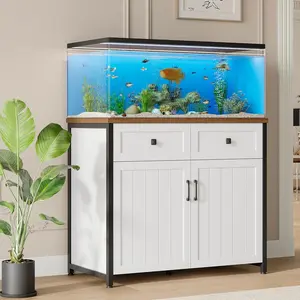 40-50 Gallon Aquarium Stand with Power Outlets, Cabinet for Fish Tank Accessories Storage, Heavy Duty Metal Fish Tank Stand Suitable for Turtle Tank, Reptile Terrarium, 660LBS Capacity, White