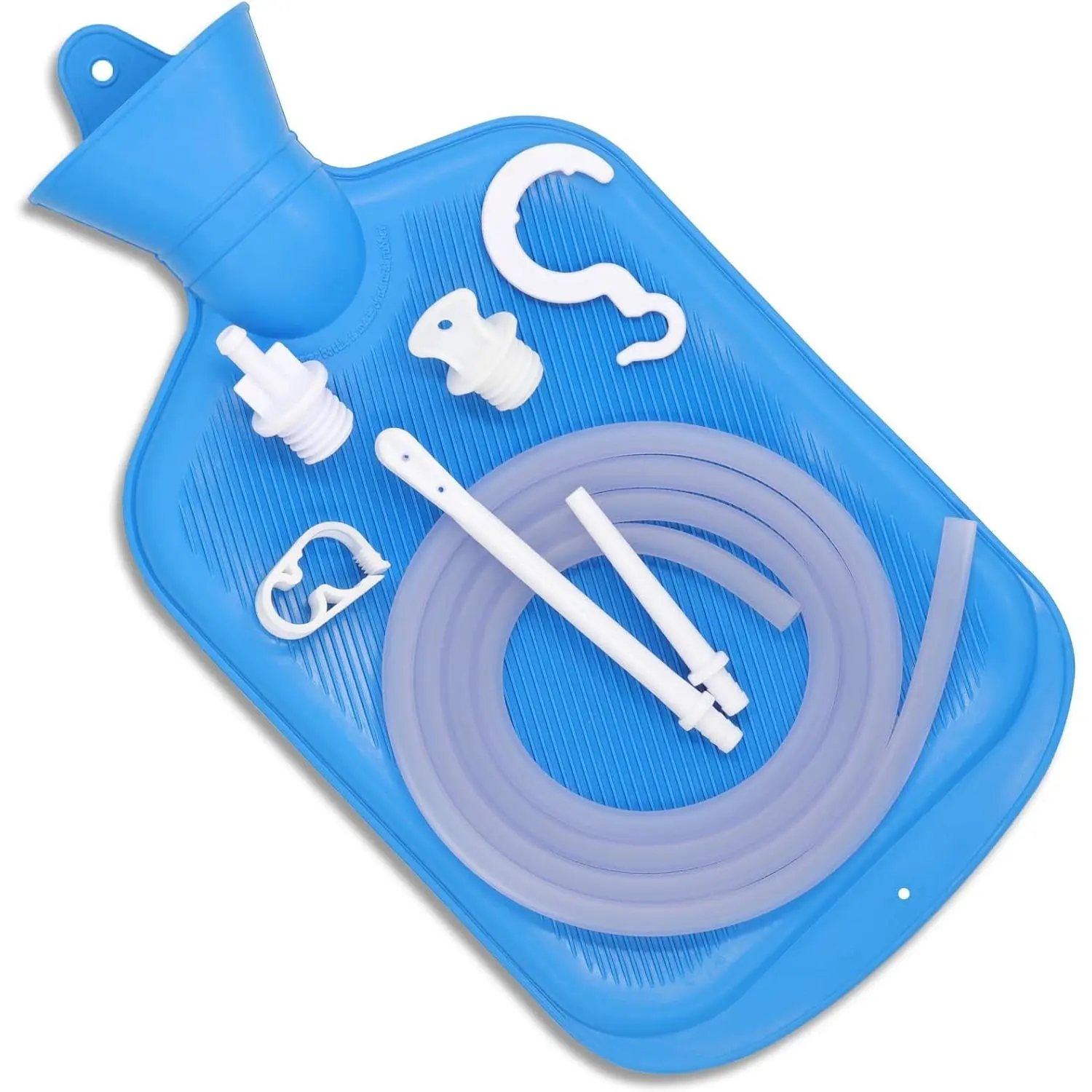 Bag Kit with 5ft Hose Coffee Enemas at Home Water Shower Douche Colon Detox Cleanse Kit with Tubing, Tips, Clamp and Hook (Blue, 2 L)
