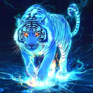 1pc 40X40Cm-15.7X15.7Inch/50X50Cm-19.6X19.6Inch Large Size Unframed Round Diamond Painting Kit, Glowing White Tiger, 5D Square Diamond Painting Complete Artificial Rhinestone Mosaic Painting Kit for Beginners, Animals