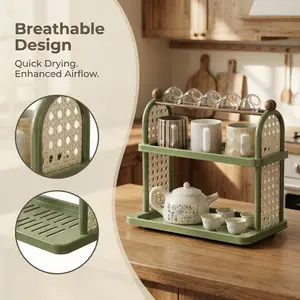 Vintage Hollow Design Dual Layer Cup Holder, Large Capacity Office Home Storage Rack, Desktop Drawer Organizer, Desk Tidy, Model Xinghao F06