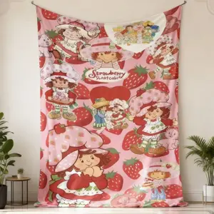 Strawberry Shortcake Spooky Blanket, Strawberry Girl Blanket, Suitable for Bed, Sofa, Nap Blanket, Warm Pink Decoration Applies to Super soft  decorative sofa/sofa/bedroom