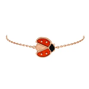 Pre-owned Van Cleef & Arpels Lucky Spring Open Wings Ladybug Bracelet 18K Rose Gold with Carnelian and Onyx by Rebag