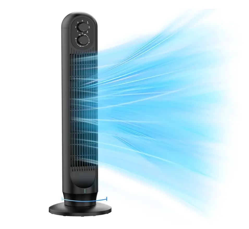Tower Fan, 31" Oscillating Standing Fan for Home, Floor Fan with 360° Dual Knob Control, 3 Speed, Timer Bladeless Fan for Bedroom Office