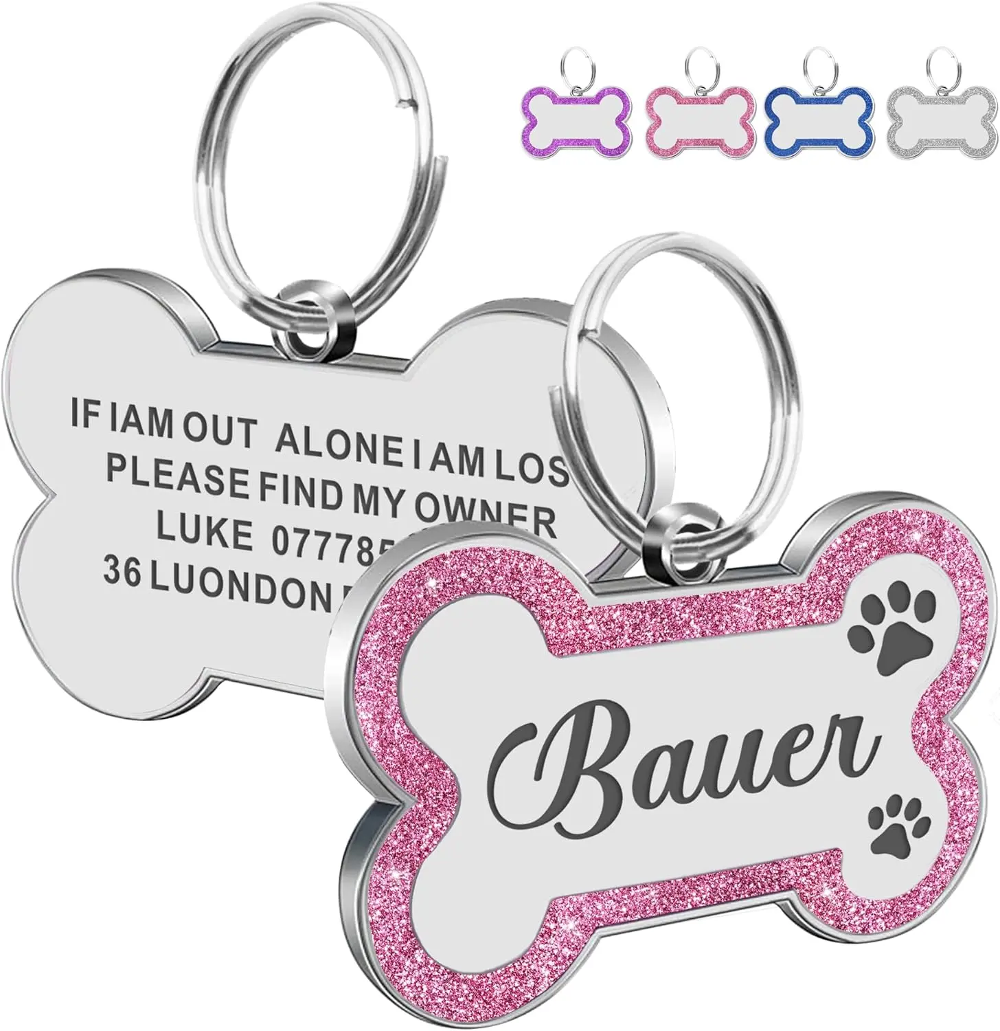 Dog Tags Personalized for Pets Dog Name Tags PersonalizedDog Tag Engraved with Any Name & Text Custom Dog IDTags Glitter Bone ID Tag for Puppy Cat ( Bone)
