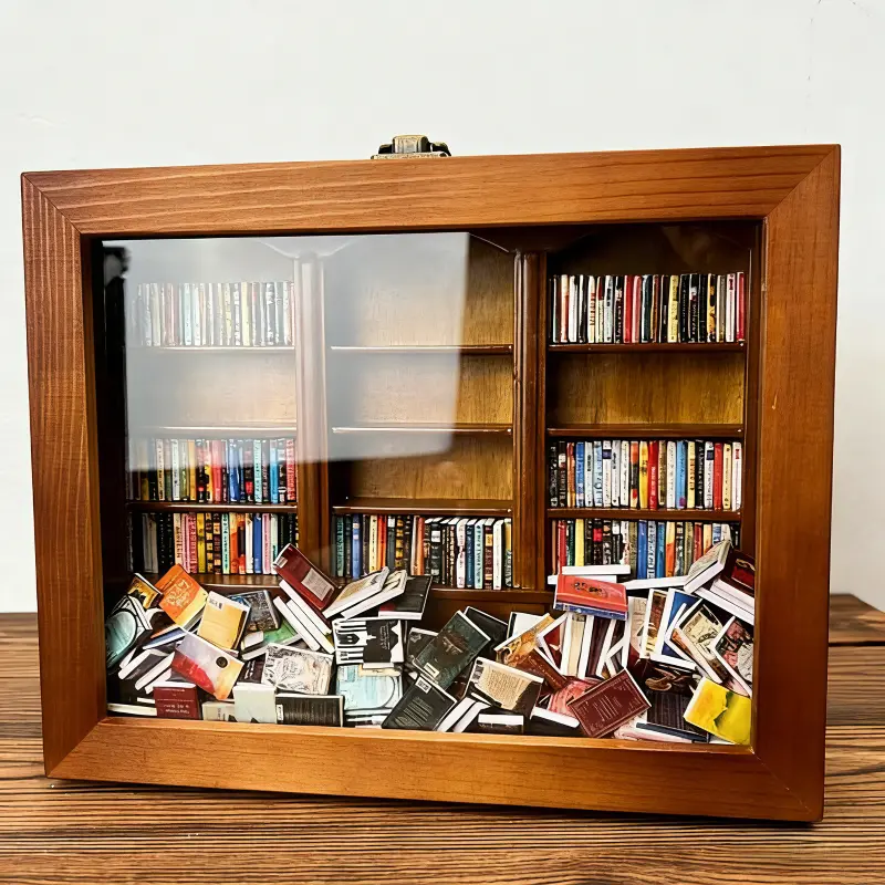3D Wooden Puzzle DIY Kit for Adults - Miniature Bookshelf with Books, Creative Desktop Decoration Ornament, Office Stress Reliever, Versatile Wood Craft Package, Room Decor Accessory