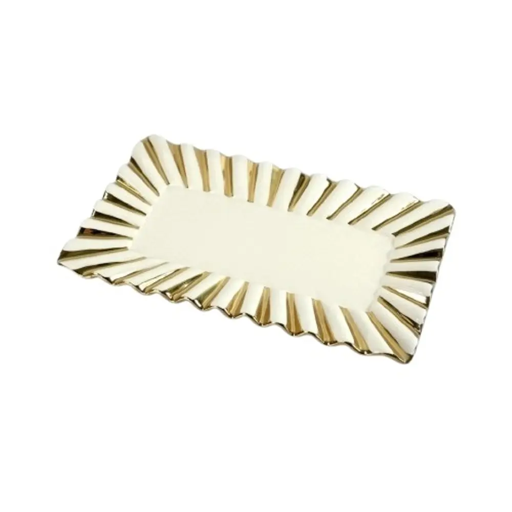 Elby Gifts EGV23-762 10' Rectanglar Ceramic Plate with Gold Ray Border