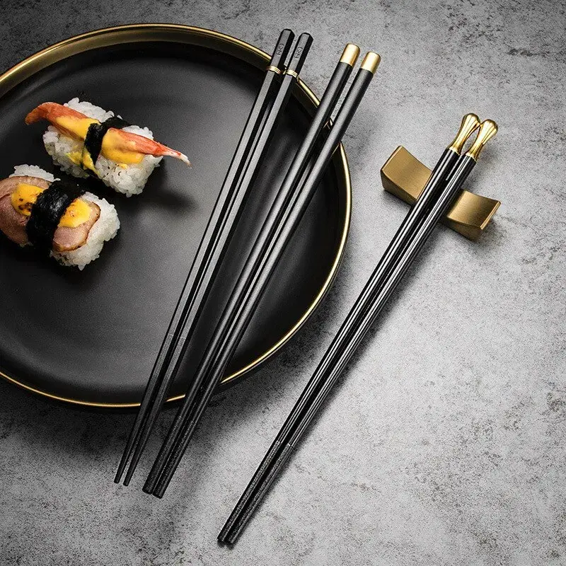 5Pcs Alloy Chopsticks Set High-Grade Tableware Mildew Resistance Wooden Glass Antibacterial Effect Durable Safe for Children Cutlery Tableware