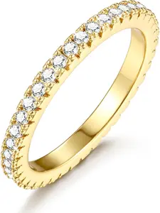 1 Pc Wedding Bands for Women 14K Gold Plated Eternity Band Rings Stackable Cubic Zirconia Ring 2.5MM Engagement Band Ring for Women Dainty Rings No Tarnish Size 5-9 Fashion Stackable Rings