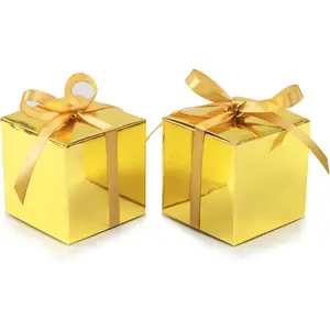 100pcs Wedding Favor Boxes, Paper  Boxes 3x3x3 Inches Small  Boxes with Ribbons Small Boxes for s, Crafting, Cupcake, Candy, Bridesmaid Proposal Boxes (Metallic )