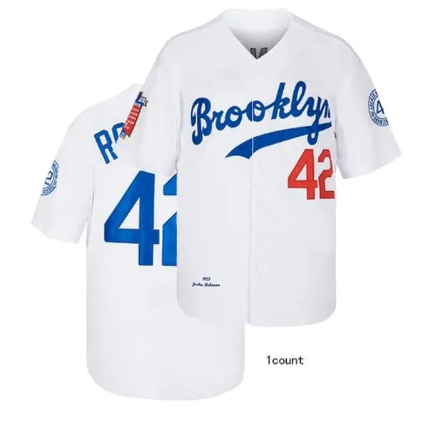 Men's #42 Breezy Bowl Embroidered Baseball Jersey, 1955 Negro League Hip Hop Style Button Down Top, Breathable Moisture Wicking Mesh, Wide Sizes S-XXXL, Casual Sports Jersey, Button Down Shirt, Jersey Costume Men's Baseball Tops