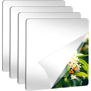 4 Pack Peel and Stick Mirrors for Wall, Self Adhesive Square  Mirror Tiles 7.8x7.8 Inch, Flexible Plastic Mirror Sheets Wall Stickers 2MM Thick for Bathroom Gym Decor