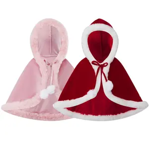 Toddler Baby Christmas Cape for Girls Deluxe Velvet Santa Cloak Hooded Poncho with Fur Trim for Cosplay Costumes Coat Costumes Furry  6M-4Y
