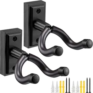 Guitar Wall Mount Hanger 2 Pack, Guitar Wall Hanger Holder Hook Bracket Stand, Guitar Wall Mount, for Acoustic Electric Guitar Bass Ukulele Banjo Mandolin (Black)