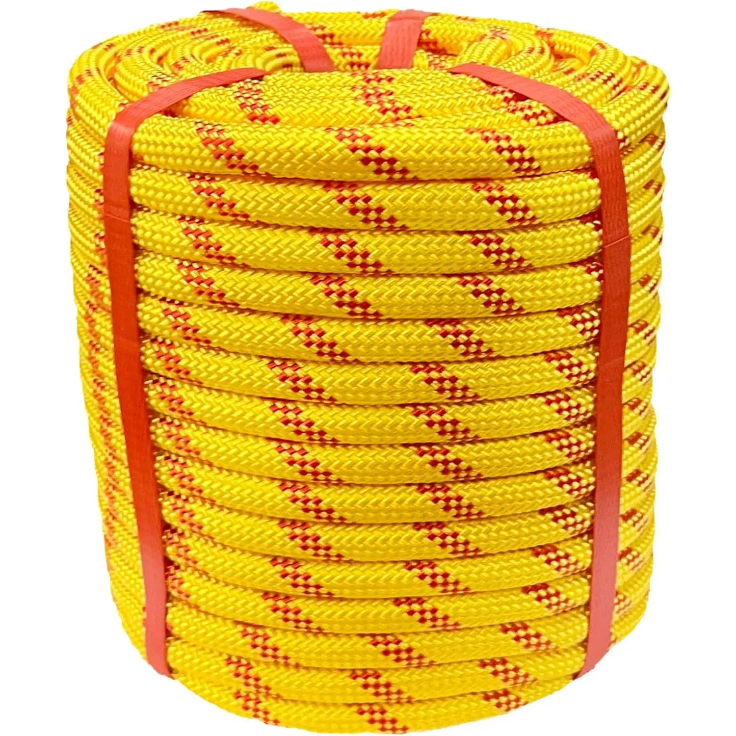 1/2 in x 100 ft Polyester Arborist Rigging Rope, Yellow 48-Strand Flexible Braided High Tenacity Tree Climbing Rope for Farm Work, Swinging, Flexible Braided Ropes, High Tenacity Ropes Weave Weaving Pattern