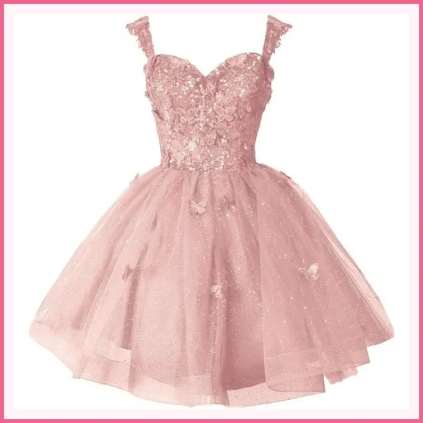 Glitter Tulle Homecoming Dress for Teens 3D Butterfly Short Prom Dress Sequin Quinceanera DressGift