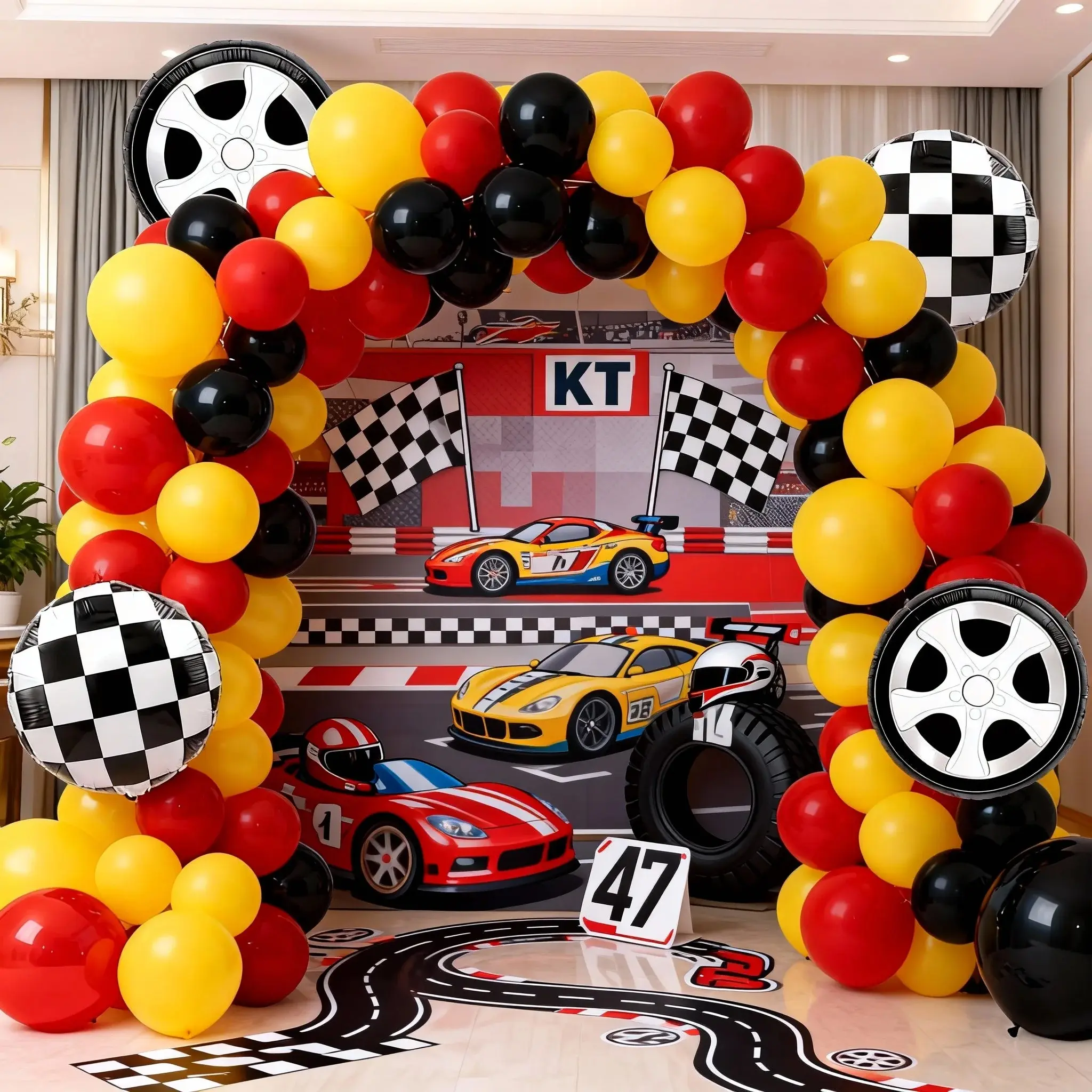 126pcs Racing Theme Birthday Party Balloon Decoration Set, Latex Balloons with Wheel Foil Balloons, Perfect for Boy Birthdays, Balloon Arch Kit, Balloon Decorations Kit, Balloon Party Supplies