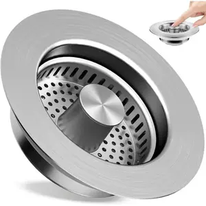 (Home Improvement) 3 in 1 Stainless Steel Sink Strainer - Anti-Clogging Drain Filter Basket with Water Storage & Odor-Proof Plug for Kitchen clog free tool-free installation standard