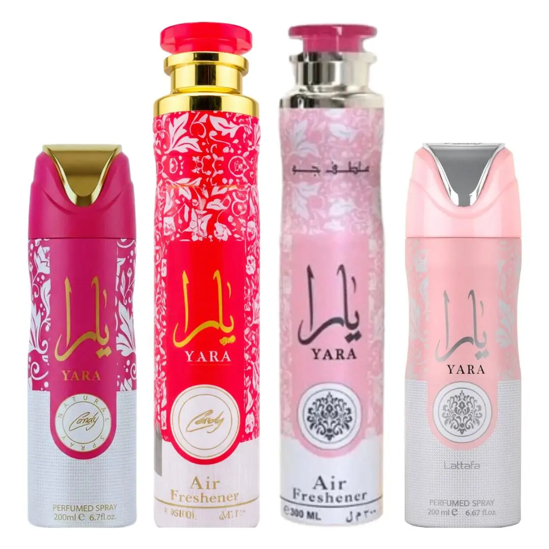 Lattafa Yara 4-Piece Women's Fragrance Bundle - Vanilla Floral Scented Beauty & Self Care Products Set with Candy Air Freshener, Body Spray, Deodorant (Ideal Teen Girl Gifts)