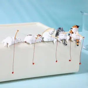 MUNBYN 5-PCS Cute Mini Cat Fishing Desk Figurines Set, Resin Micro Landscape Ornaments, Pet-Themed Desktop Accessories for Home & Office Computer Desk Decor