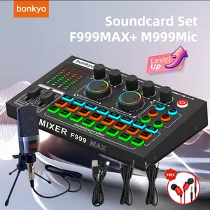 Bonkyo Audio Mixer F999MAX with M999Mic - Comprehensive Live Sound Card for Seamless Streaming, Bluetooth Connectivity, and User-Friendly Functionality, Black Smartphone