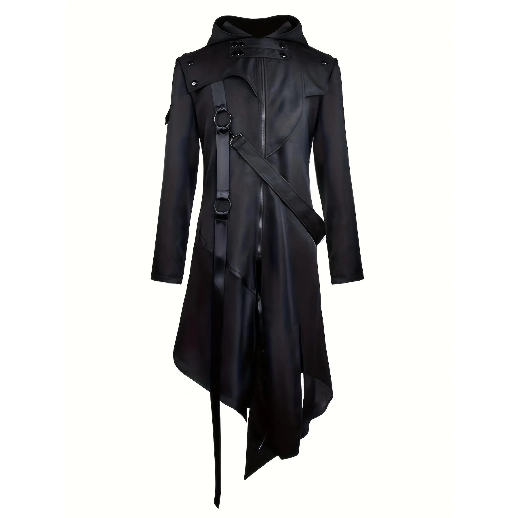 [Gothic | Punk] Black Hooded Unique Gothic Mid-Length Punk Coat | New ...