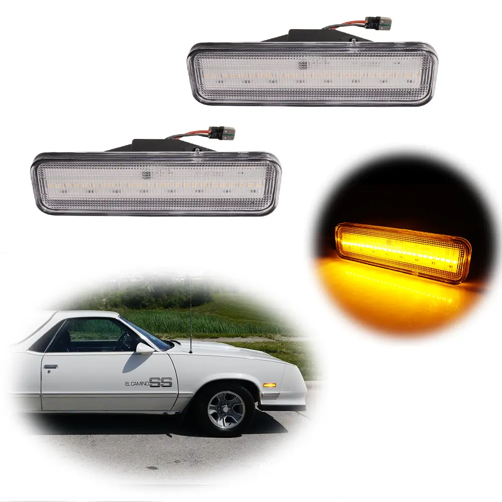 2pcs Clear Amber LED Front Bumper Side Marker lamps Lights For 1982 1983 1984 1985 1986 1987 El Camino & Caballero, Replace OEM #: 929986