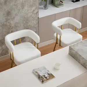 TS Modern decorative chair, living room side chair with gold metal legs, no wheels, suitable for dressing area, reception room, office,Teddy fleece upholstered metal foot sofa 2PC white