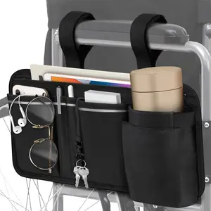 Wheelchair Side Bag w/Cup Holder, Pen Slot & Reflective Strips, Wheelchair Storage Bag for Adults & Seniors, Fit PowerWheelchairs, Walkers, Rollators