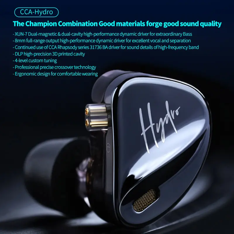 CCA Hydro in-Ear Monitor, 8BA+2DD Hybrid Driver with 4 Tuning Switches HiFi Noise Isolation Earbuds, Clarity in All Frequency Stereo Sound Headphone for Audio Engineer, Musician