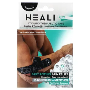 Heali Medical Corp Cooling Therapeutic Kinesiology Tape, Black, 20 Pre-Cut 100% Cotton Strips