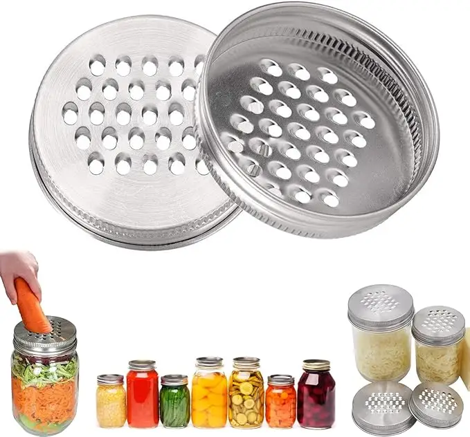 70/86mm Grater - Shredder Stainless Steel Lid for Mason, Wide Mouth Mason Jar Lidsjars, Mason Jar Shaker Lids, Versatile Stainless Steel Lid Attachmen