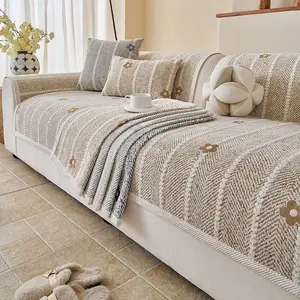 1pc chenille sofa cover, Dustproof sofa slipcover, Sofa Protector, flower pattern, anti slip, pet friendly, durable furniture protection cover for all seasons, machine washable, hand washable, suitable for living rooms, bedrooms, and offices