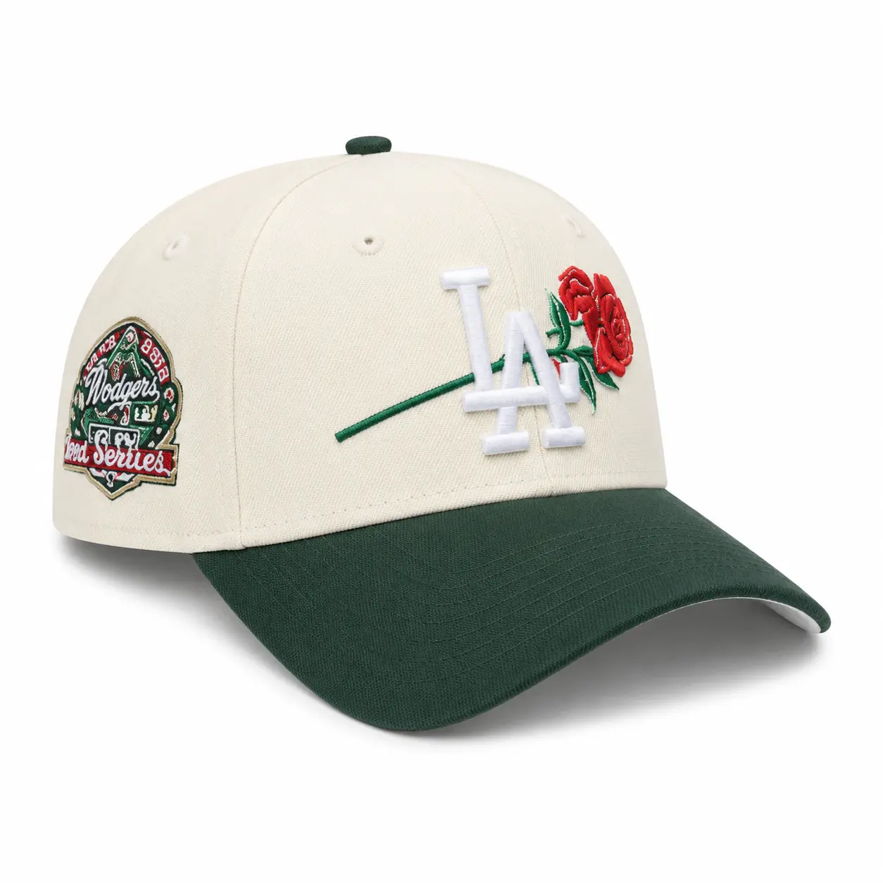 New Era Los Angeles Dodgers 9FIFTY Adjustable Baseball Cap - White & Green, 60th Anniversary, Embroidery Rose Motif Sports Collectible Headwear