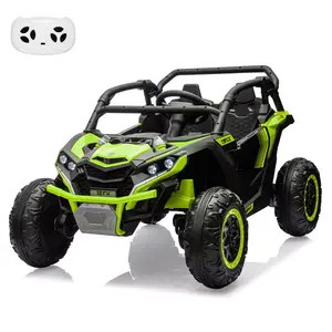 GARVEE 24V Ride-On Electric Off-Road UTV Toy Vehicle, 2-Seater with 4WD, Remote Control, LED Lights, Four-Wheel Shock Absorption, 3 Speeds, Horn, and Music in Green