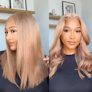 Arabella Ash Blonde Long Bob 6x5 Glueless Put-on-Go Lace Closure Human Hair Wig 250% Super Silky Straight High Density Double Drawn Milk Tea Frontal Lace Wig SpringStatements