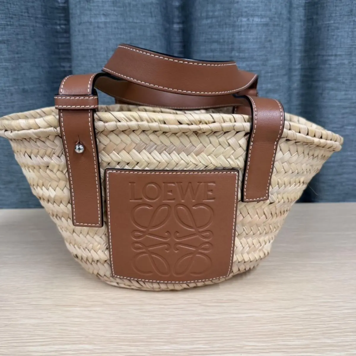 Pre-owned Loewe As Shown Shoulder Bags Palm Leaf and Calfskin Basket Bag 17748