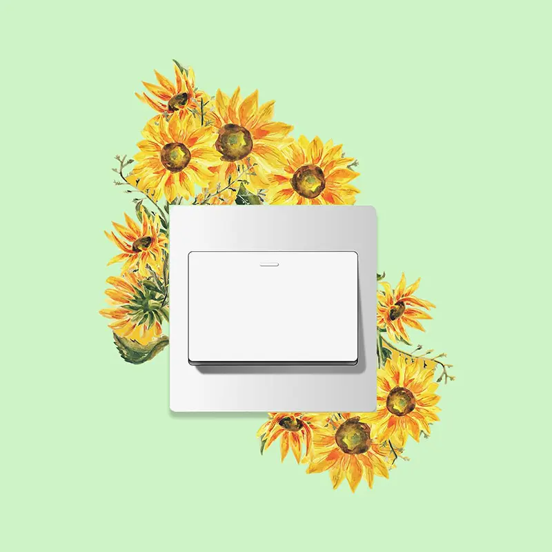 Sunflower Light Switch Sticker, Classic Floral Wallpaper, Shiny Surface, Self-Adhesive Decor for Bedroom & Living Room