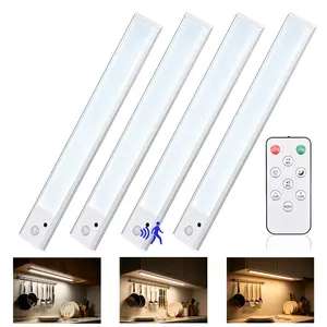 LEDDOTEC Wireless Motion Sensor LED Light - USB Rechargeable, 1500 mAh Cells, Aluminum Metallic Under-Cabinet Light with Remote Control, Indoor Lighting for Kitchens, Closets, Father’s Day Gifts